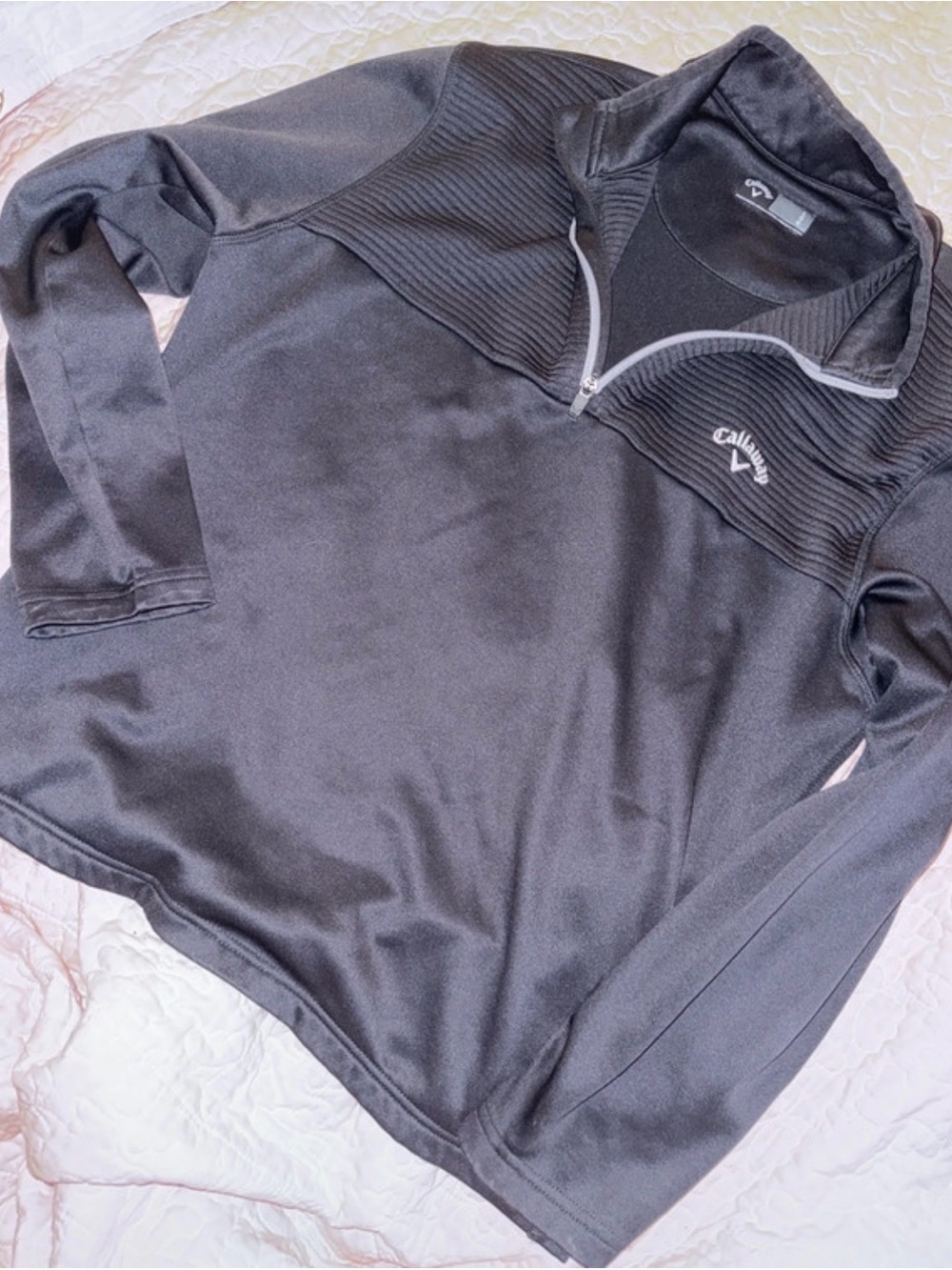 Callaway Men's Black Zip-Front Golf Pullover with Ribbed Yoke